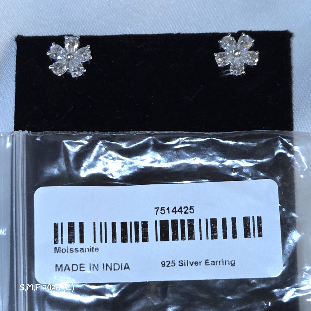 Moissanite Floral Stud Earrings in Platinum Over Sterling Silver